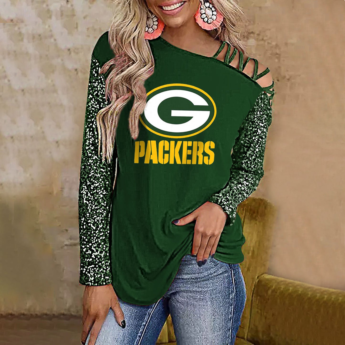 Color-Blocked Criss-Cross One Shoulder Blouse