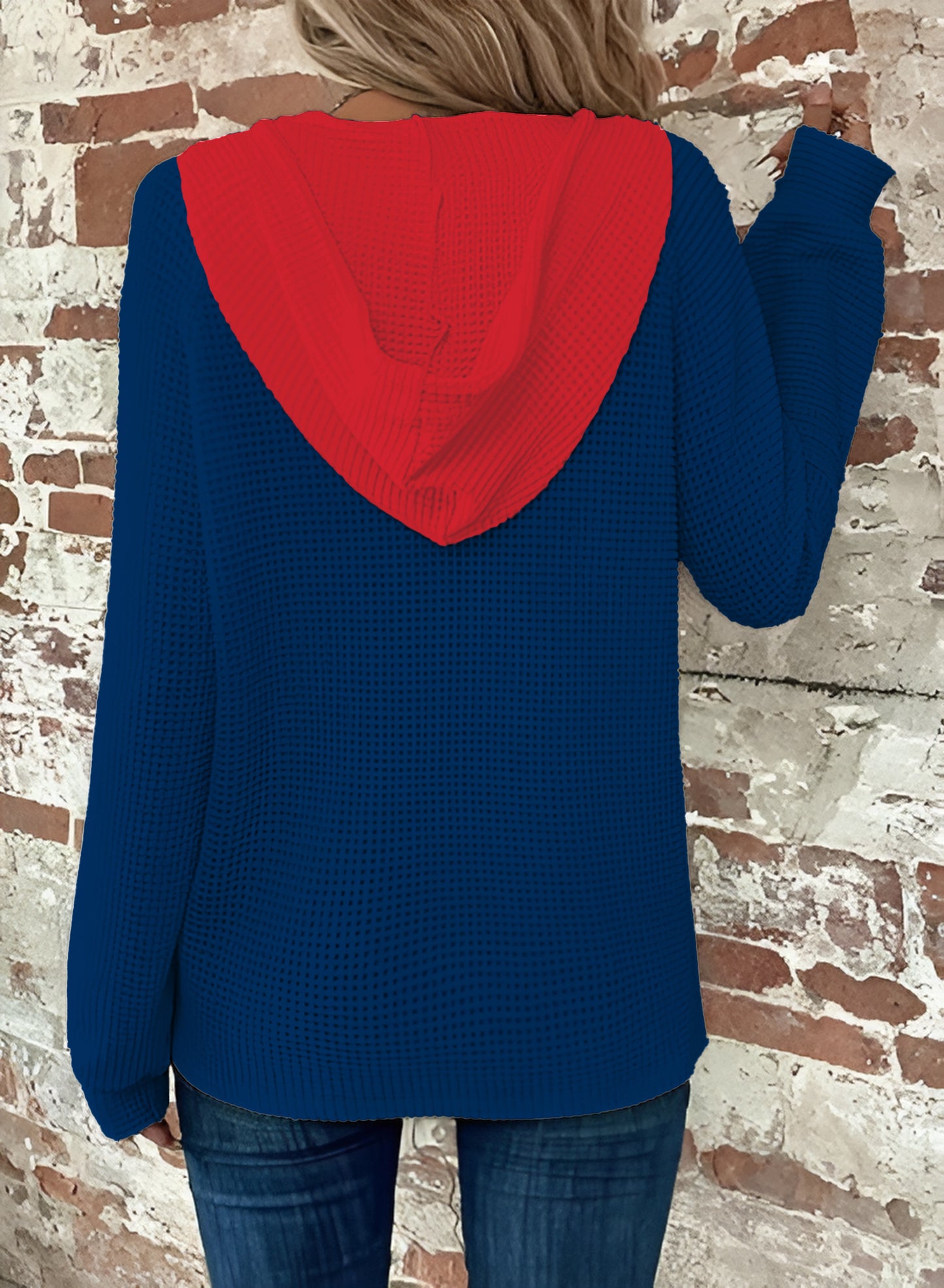 Half Button Raglan Sleeve Drawstring Hoodie