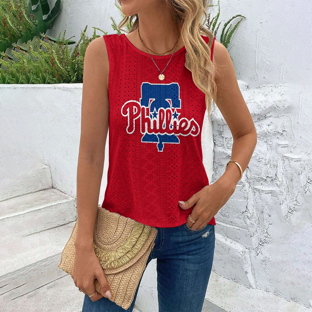 "Ring the bell!" Phillies Cut Out Wrap Cross Wrap Back Asymmetrical Beach Tank Top