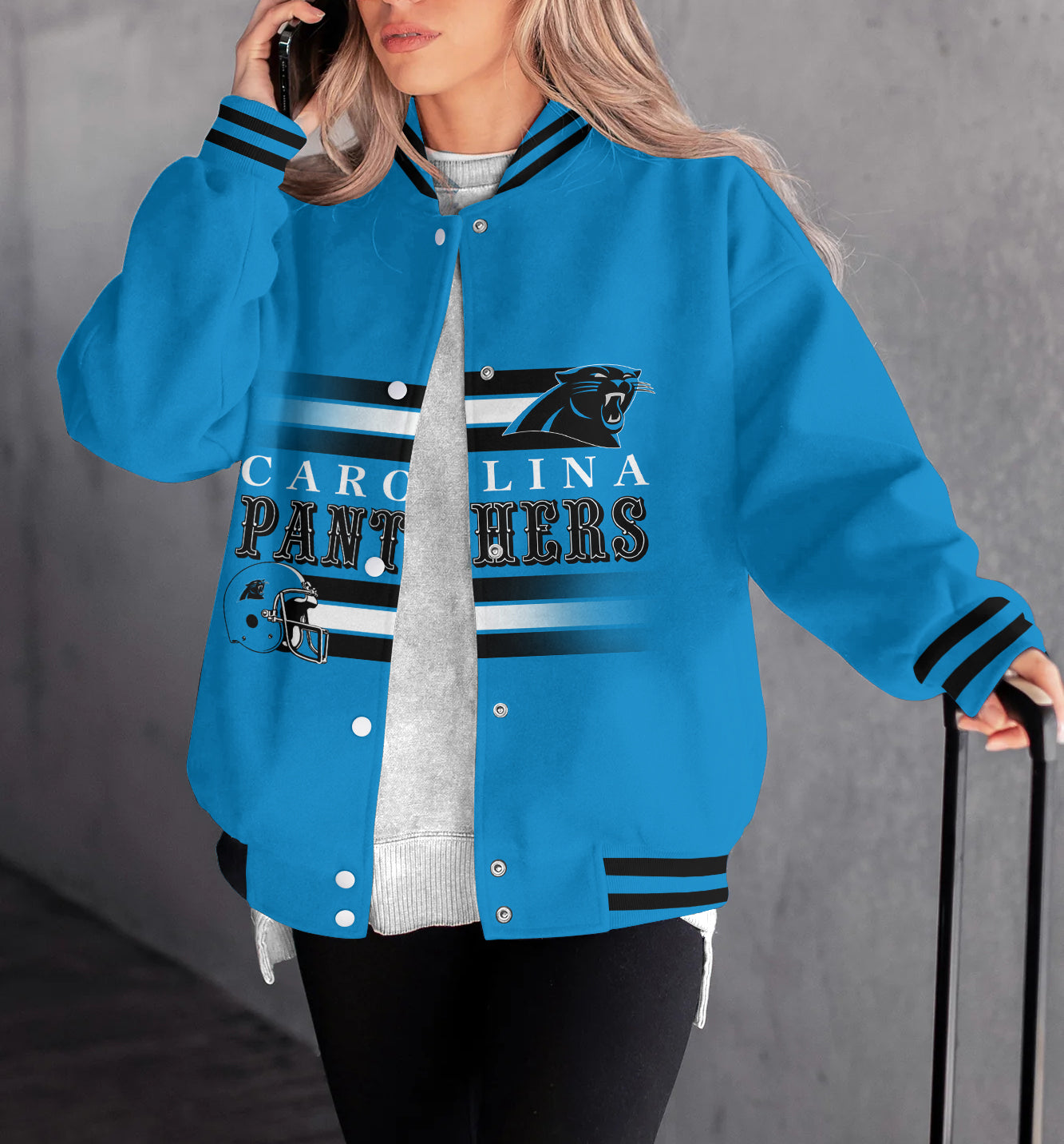 Carolina Panthers Women's Long Pass Full- Snap Casual Jacket