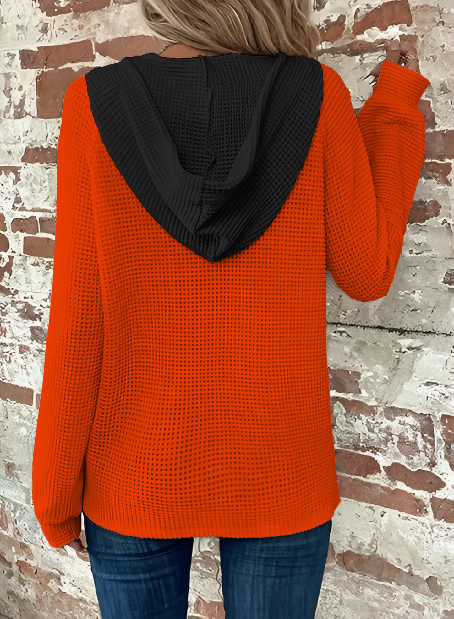 Half Button Raglan Sleeve Drawstring Hoodie