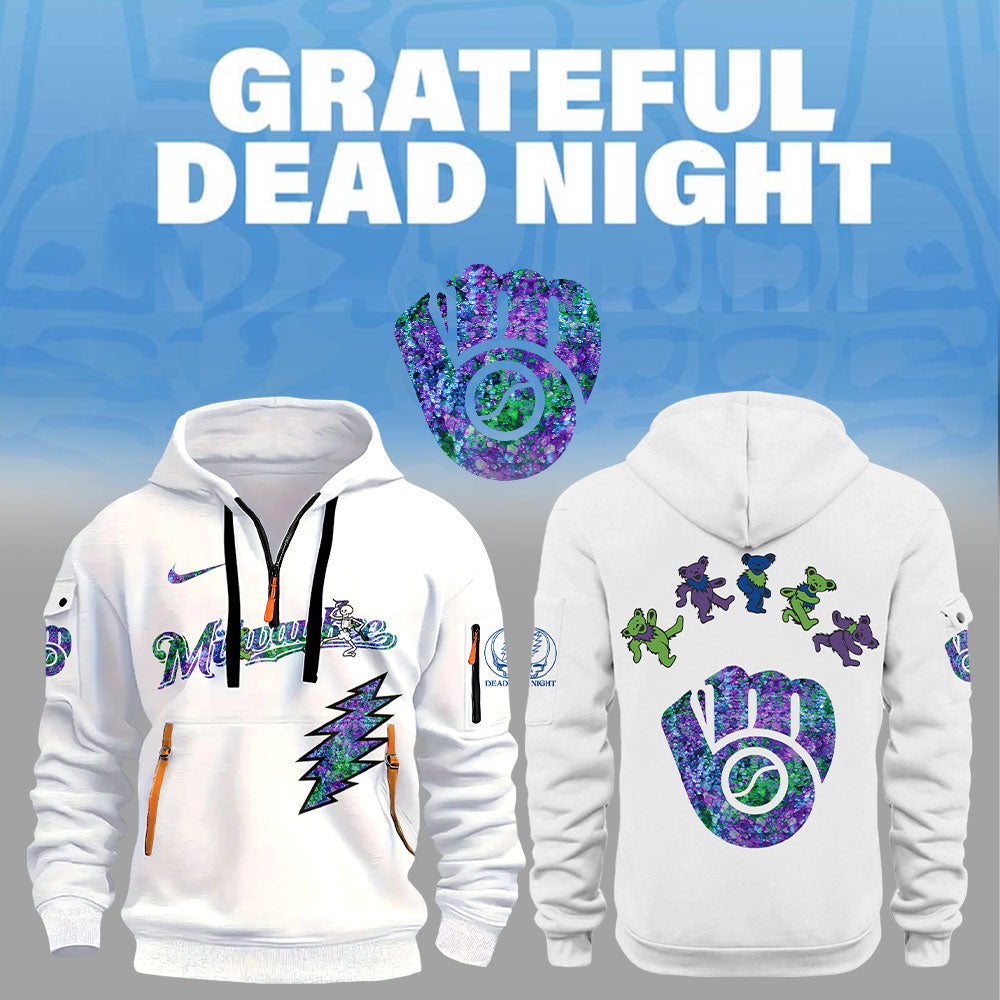 Milwaukee Brewers Grateful Dead Night Zip Long Sleeve Hoodie