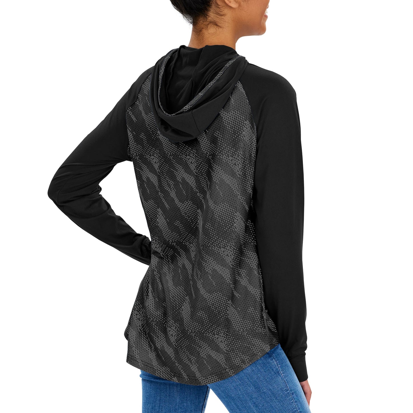 Zubaz NFL LOS ANGELES RAMS WOMENS BLACK ELEVATED LW HOOD W/ TONAL VIPER PRINT BACK XS