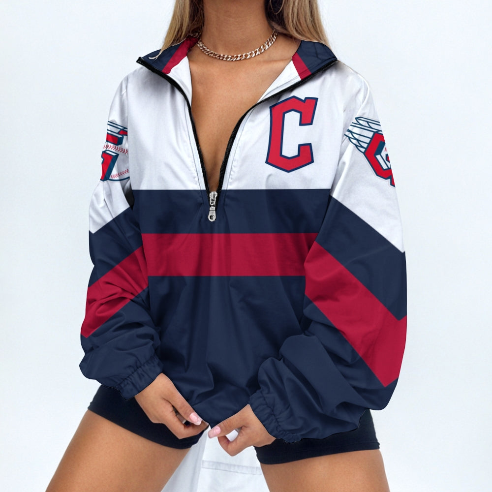 Women's Baseball Print V Neck Zipper Sweatshirt Jacket