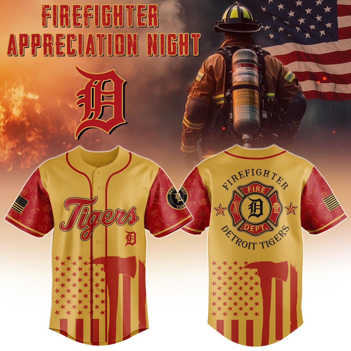 Detroit Tigers Firefighter Special Edition-3D Baseball Jersey
