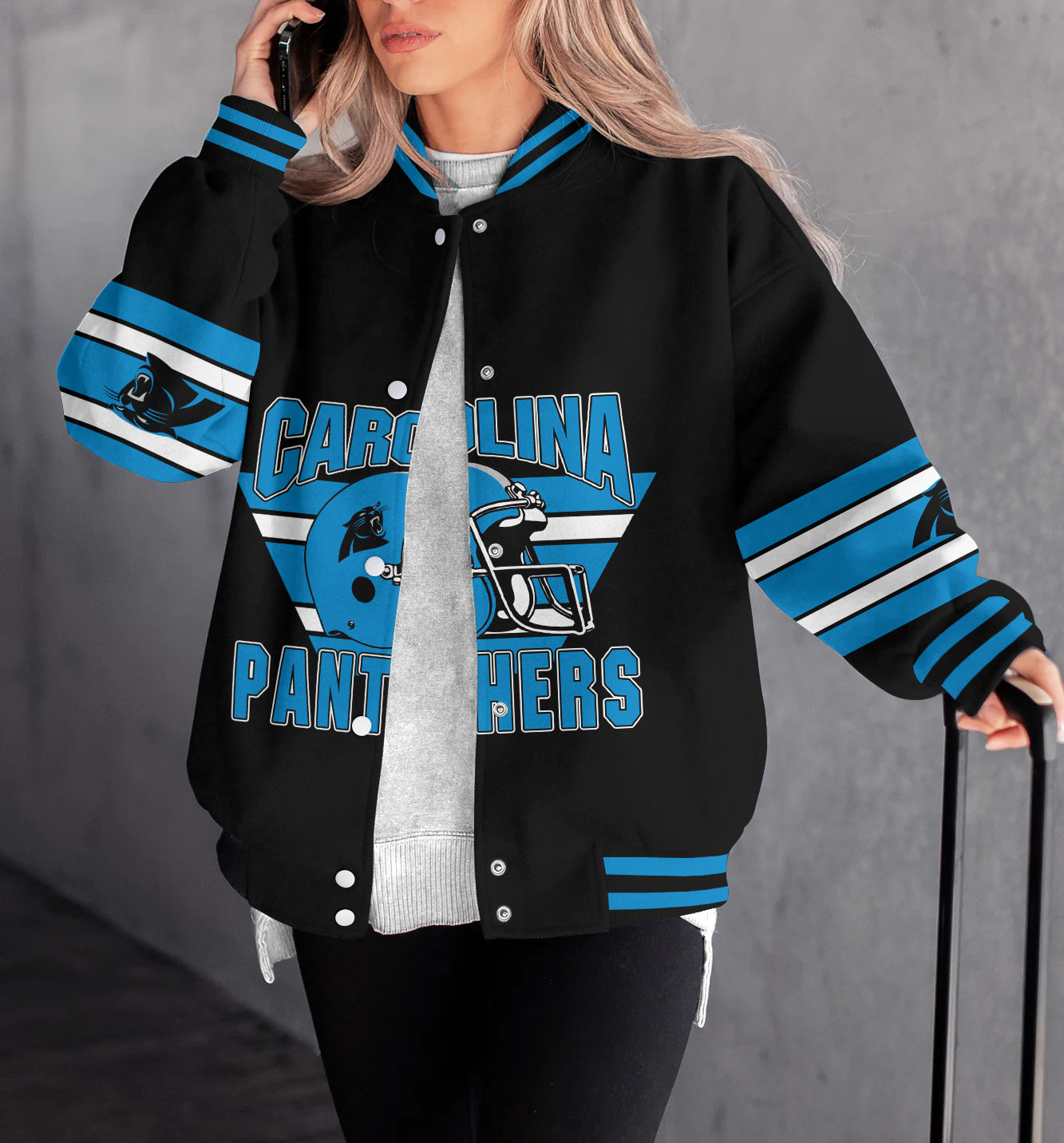 Carolina Panthers Women's Long Pass Full- Snap Casual Jacket