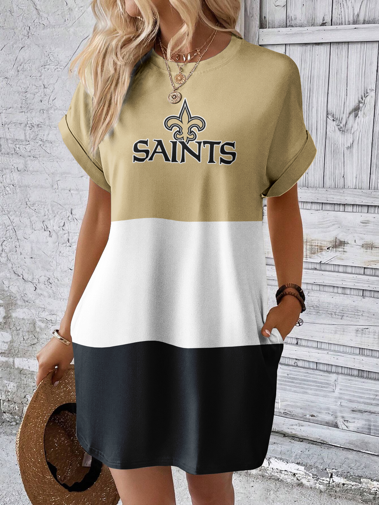 New Orleans Saints Solid Hidden Pocket Batwing Sleeve Tee Dress