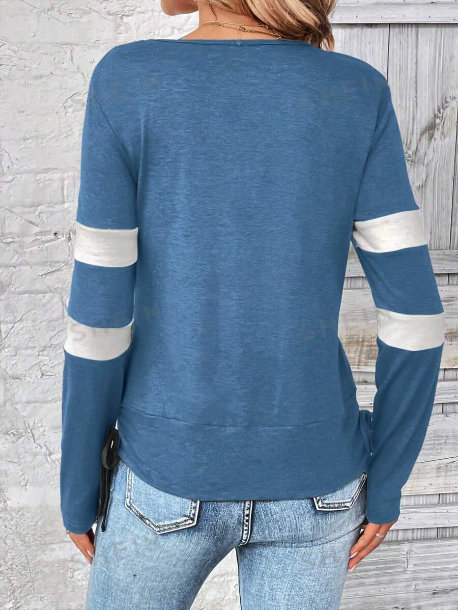 Contrast draped side drawstring T-shirt