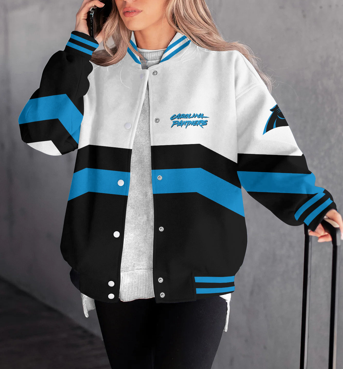 Carolina Panthers Women's Long Pass Full- Snap Casual Jacket