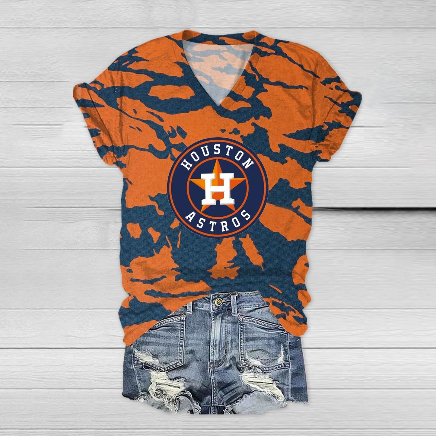 Unisex Letter Print Casual V-Neck T-Shirt