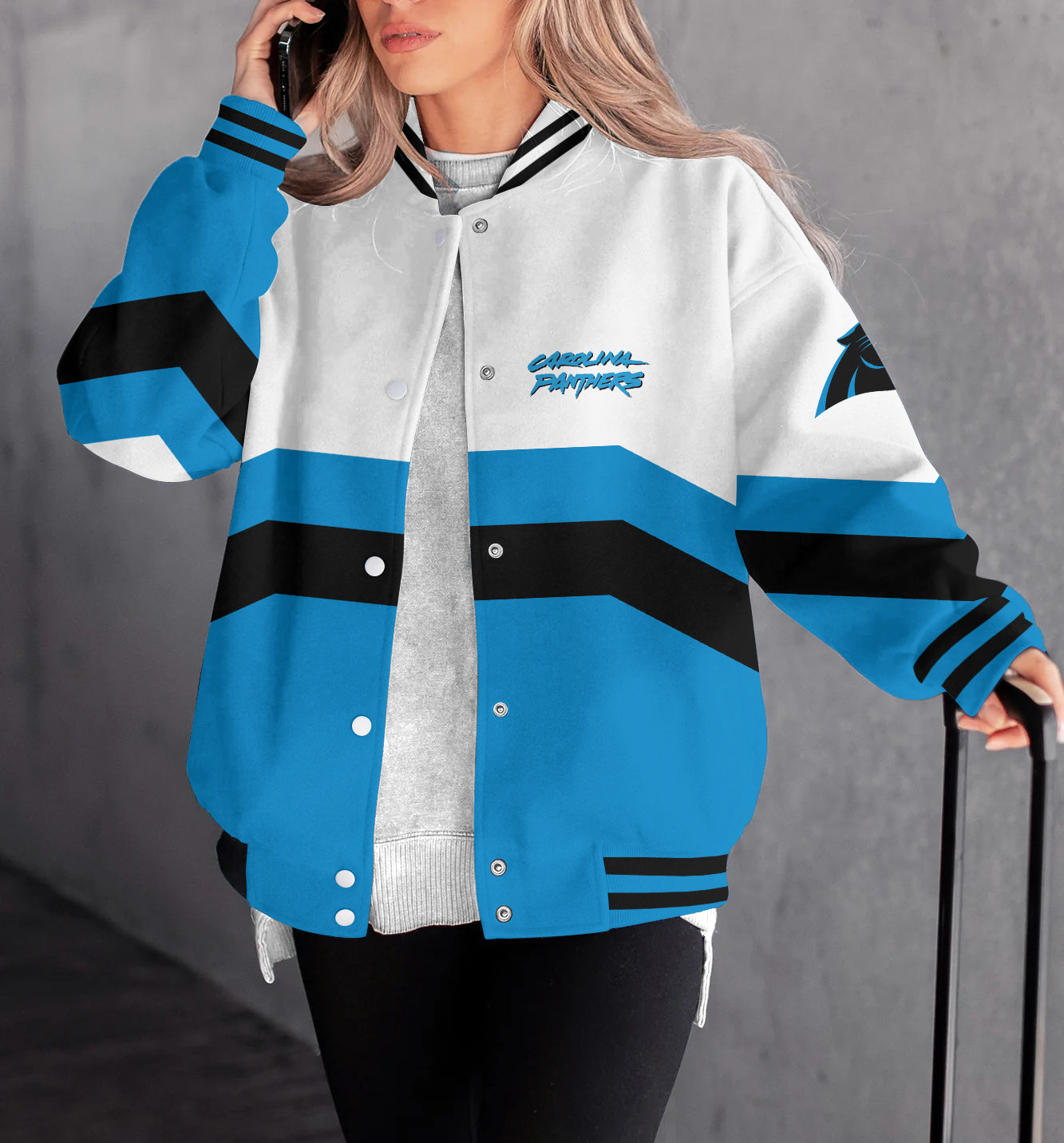 Carolina Panthers Women's Long Pass Full- Snap Casual Jacket