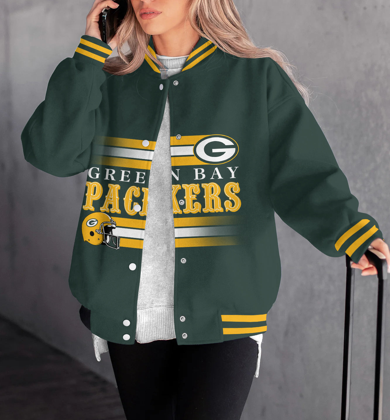 Green Bay Packers Women's Long Pass Full- Snap Casual Jacket