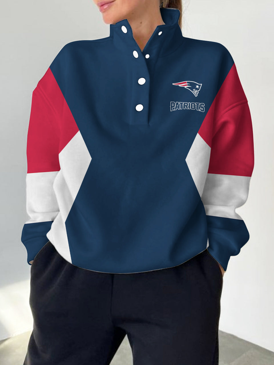 New England Patriots 2025 New Design Casual Snap Mockneck Pullover