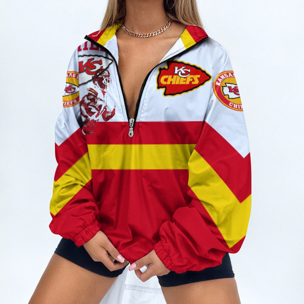 Women's Football Print V Neck Zipper Sweatshirt Jacket