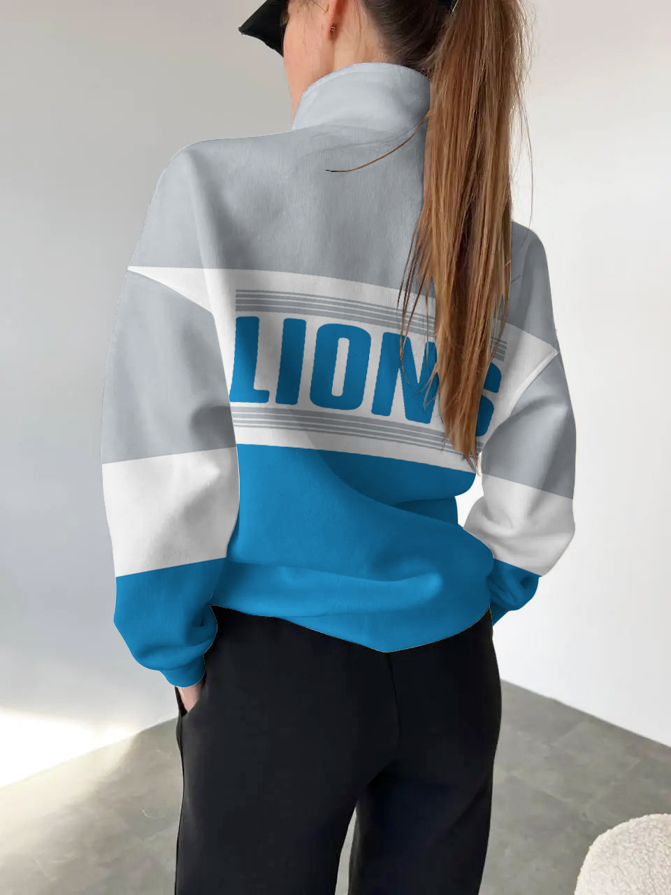 Detroit Lions 2025 New Design Casual Snap Mockneck Pullover