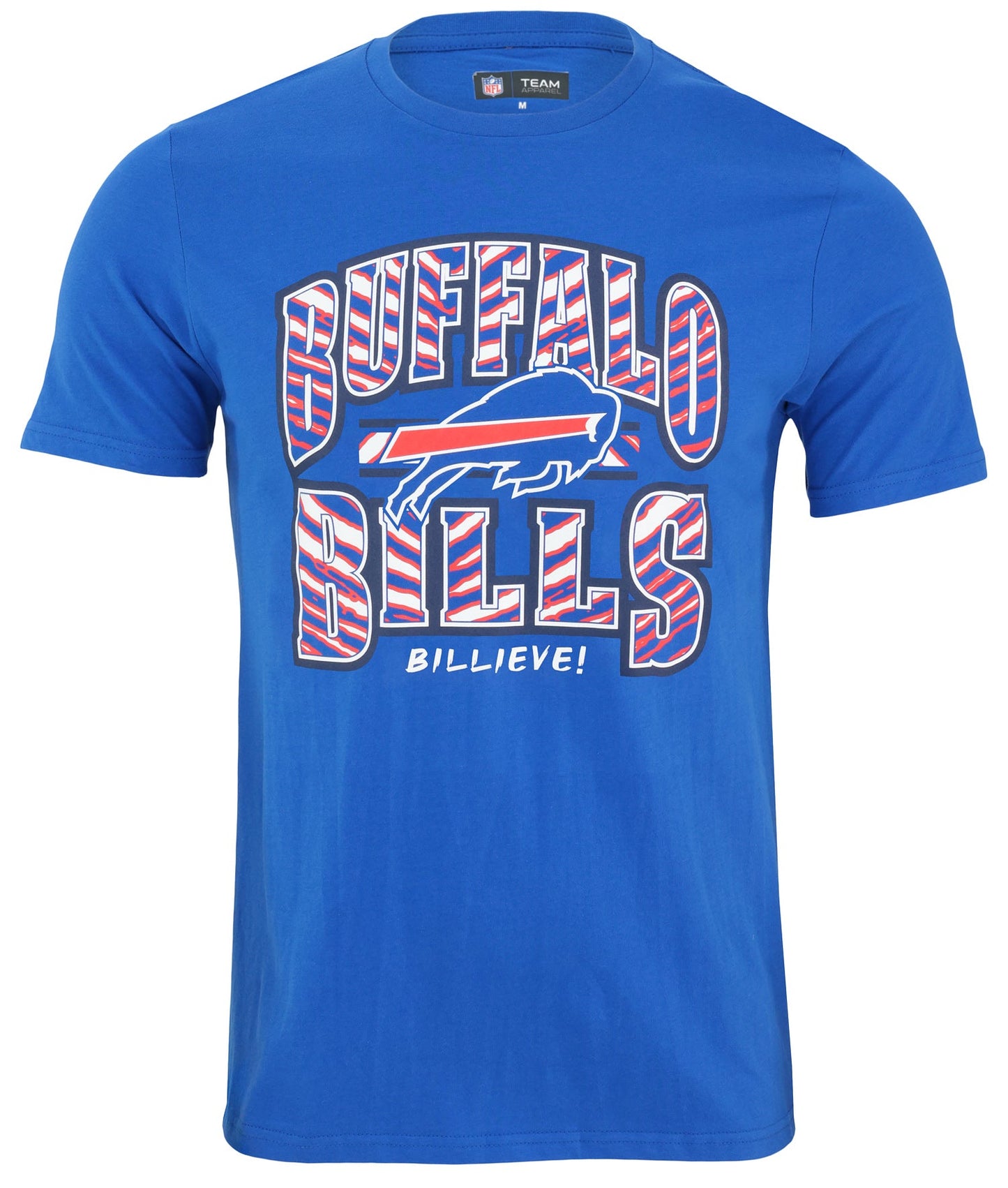 Zubaz NFL Mens Buffalo Bills Solid Royal Blue Short Sleeve Crewneck T-Shirt with Buffalo Bills Arch City Zebra Graphic