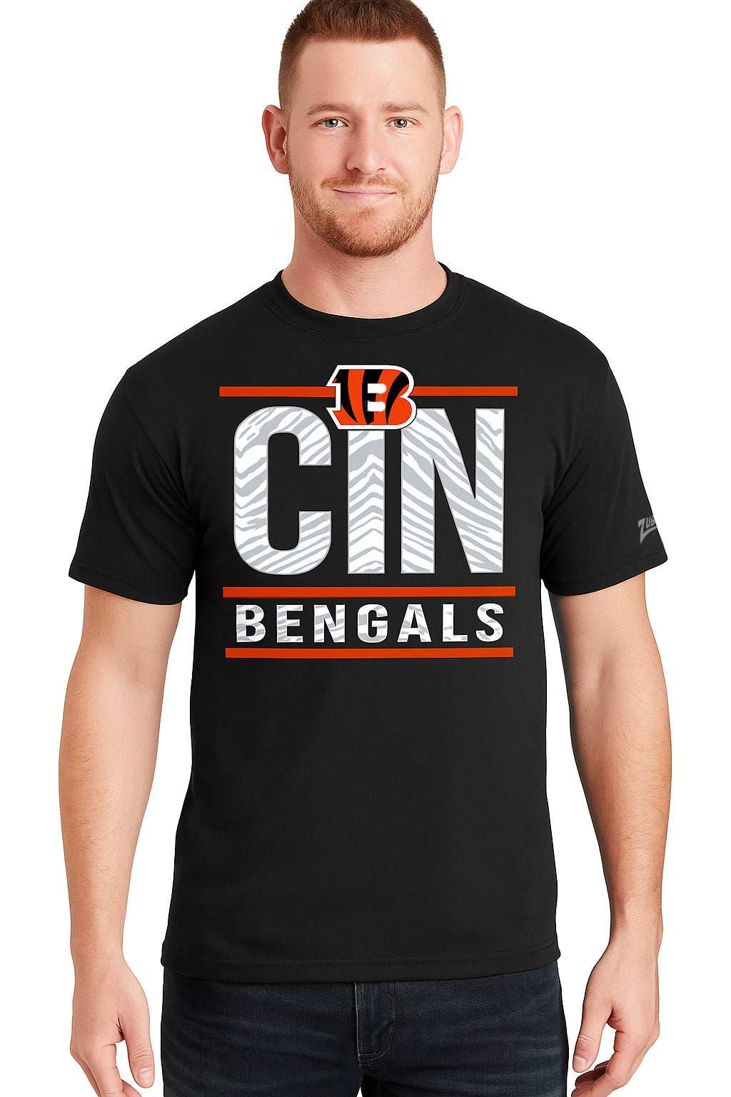 Zubaz NFL Men's Goal Line Team Color Short Sleeve T-Shirt, Cincinnati Bengals