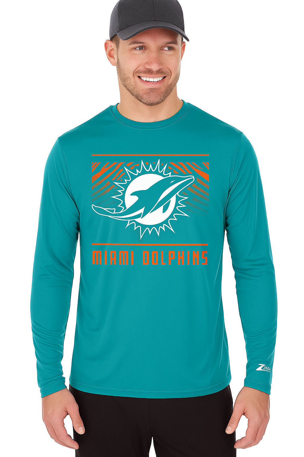 Zubaz NFL Men's Team Color Tunnel Long Sleeve T-Shirt, Miami Dolphins