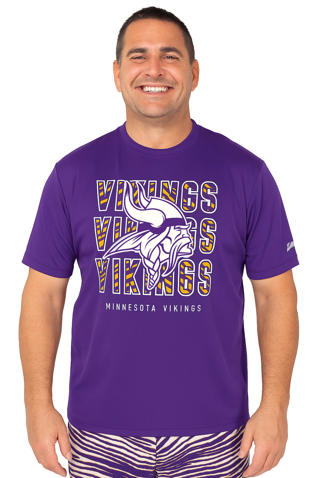 Zubaz NFL Men's Repeat Play Primary Team Color Short Sleeve T-Shirt, Minnesota Vikings