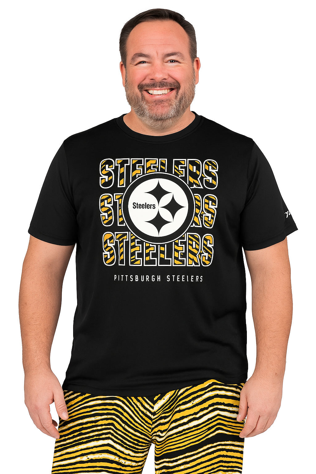 Zubaz NFL Men's Repeat Play Primary Team Color Short Sleeve T-Shirt, Pittsburgh Steelers