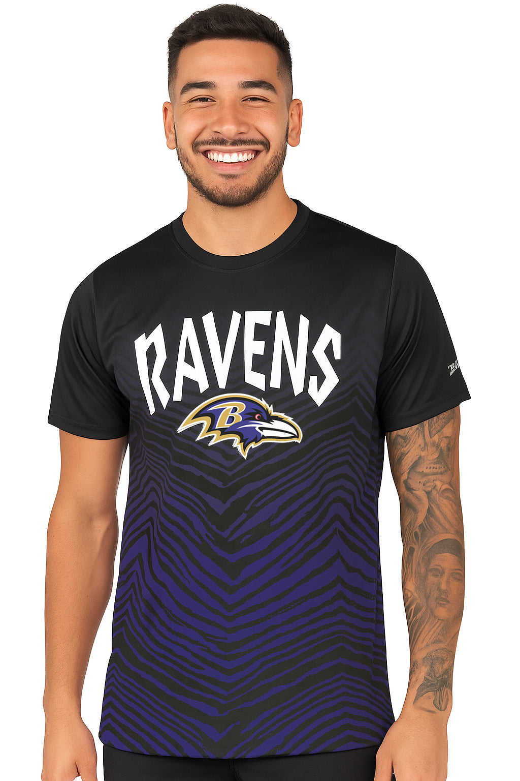 Zubaz NFL Men's Wild Card Zebra Team Color Short SleeveT Shirt, Baltimore Ravens