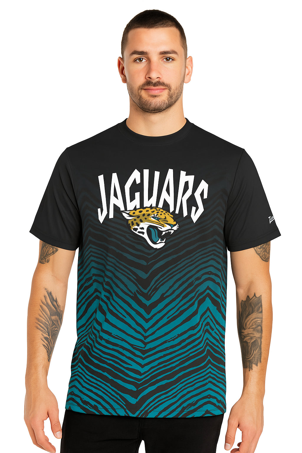 Zubaz NFL Men's Wild Card Zebra Team Color Short SleeveT Shirt, Jacksonville Jaguars