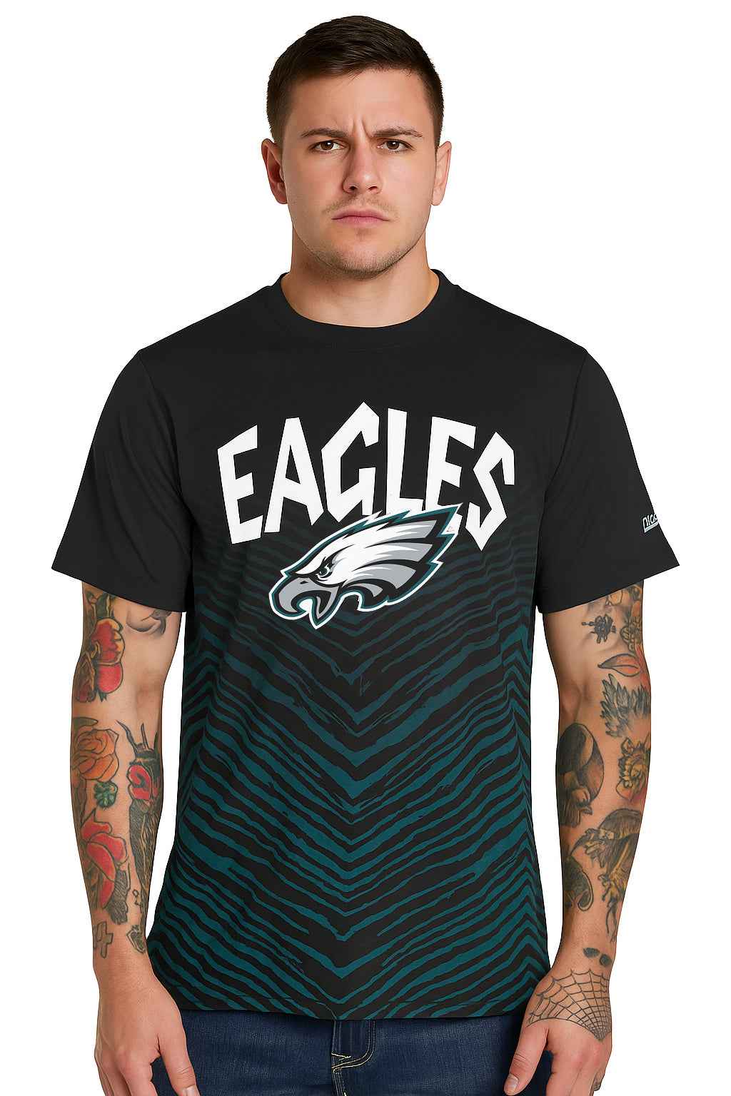 Zubaz NFL Men's Wild Card Zebra Team Color Short SleeveT Shirt, Philadelphia Eagles