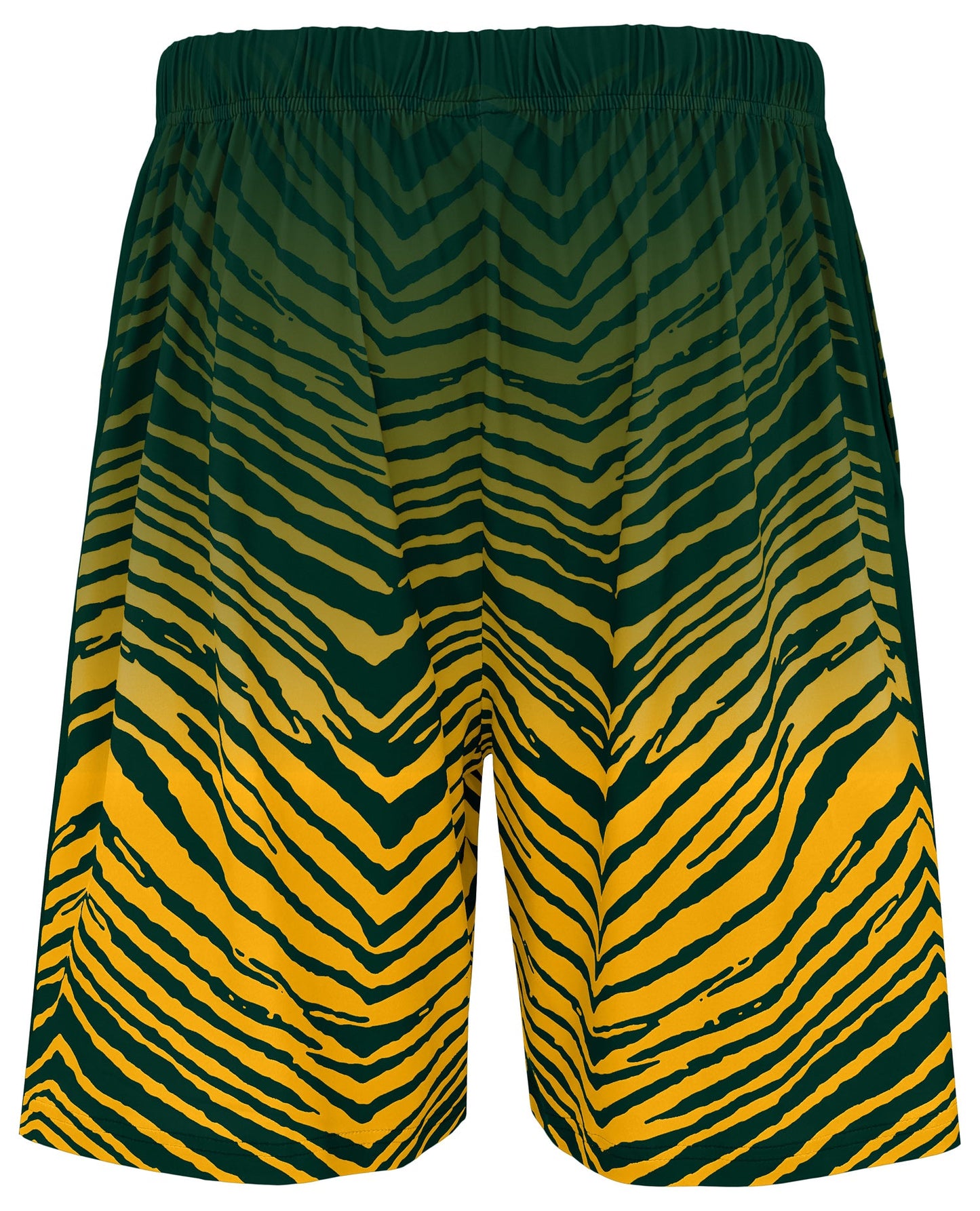 Zubaz NFL Men's 7in Fade Primary Stacked Text Shorts, Green Bay Packers