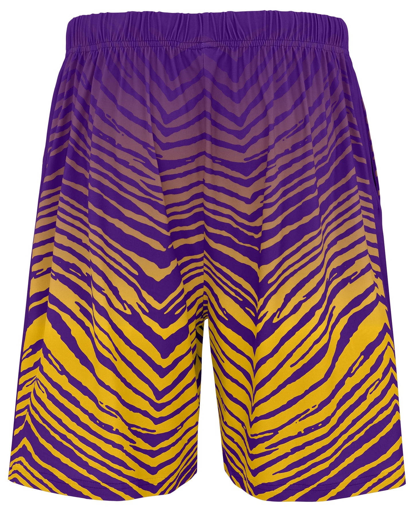 Zubaz NFL Men's 7in Fade Primary Stacked Text Shorts, Minnesota Vikings