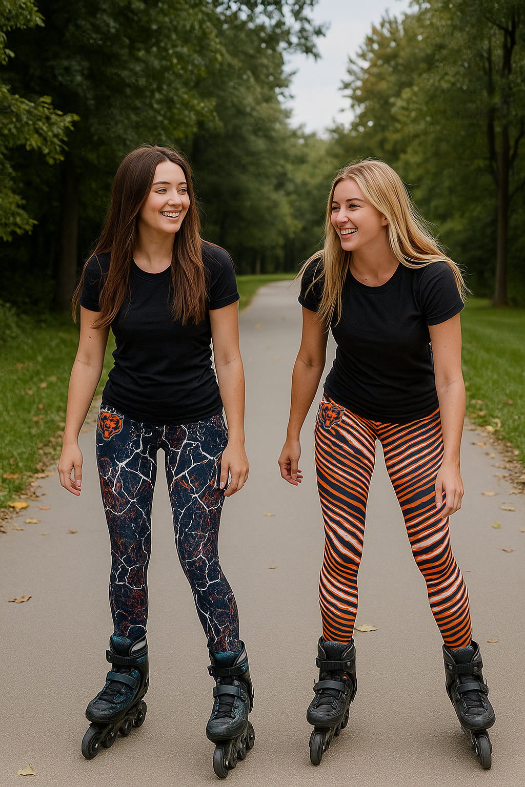 Zubaz NFL Women's 2 Pack Zebra 2 Color And Marble Leggings with Pimary Logo, Chicago Bears