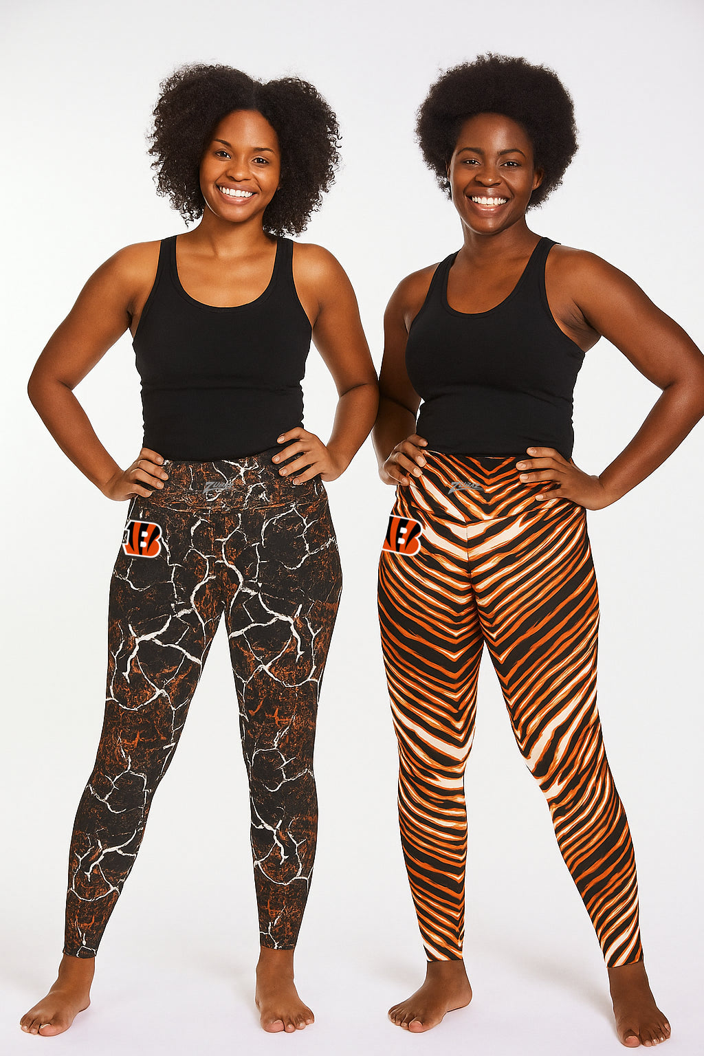 Zubaz NFL Women's 2 Pack Zebra 2 Color And Marble Leggings with Pimary Logo, Cincinnati Bengals