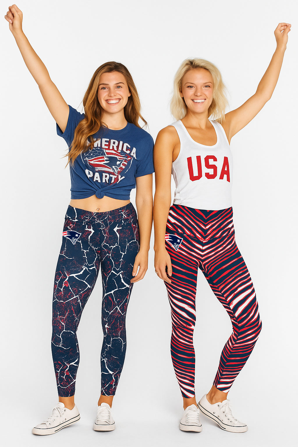 Zubaz NFL Women's 2 Pack Zebra 2 Color And Marble Leggings with Pimary Logo, New England Patriots
