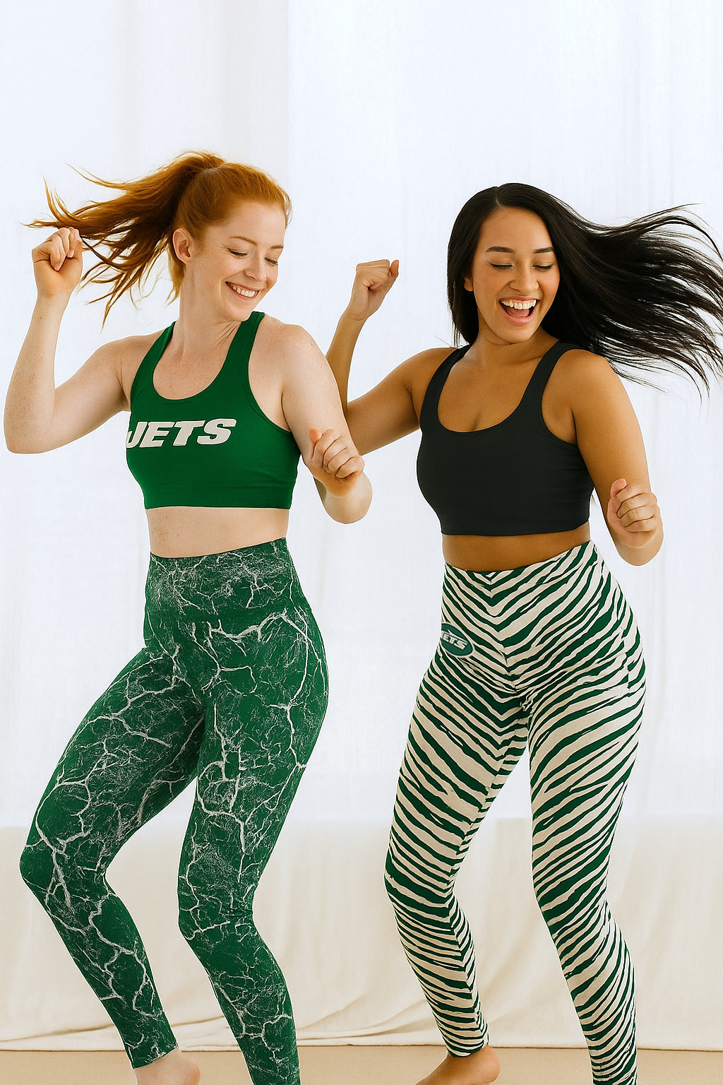 Zubaz NFL Women's 2 Pack Zebra 2 Color And Marble Leggings with Pimary Logo, New York Jets