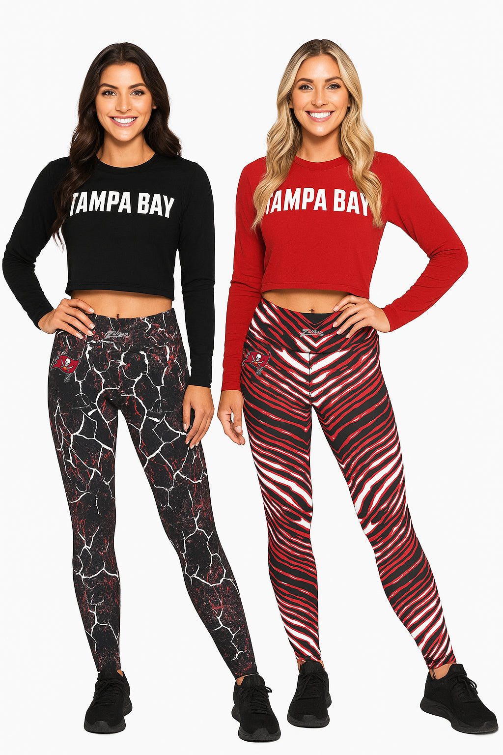 Zubaz NFL Women's 2 Pack Zebra 2 Color And Marble Leggings with Pimary Logo, Tampa Bay Buccaneers