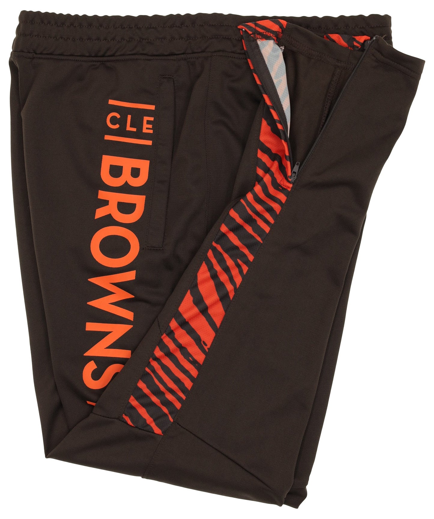 Zubaz NFL Mens Cleveland Browns Brown Track Pants w/ Brown/Fire Orange 2-Color Zebra Lower Panels