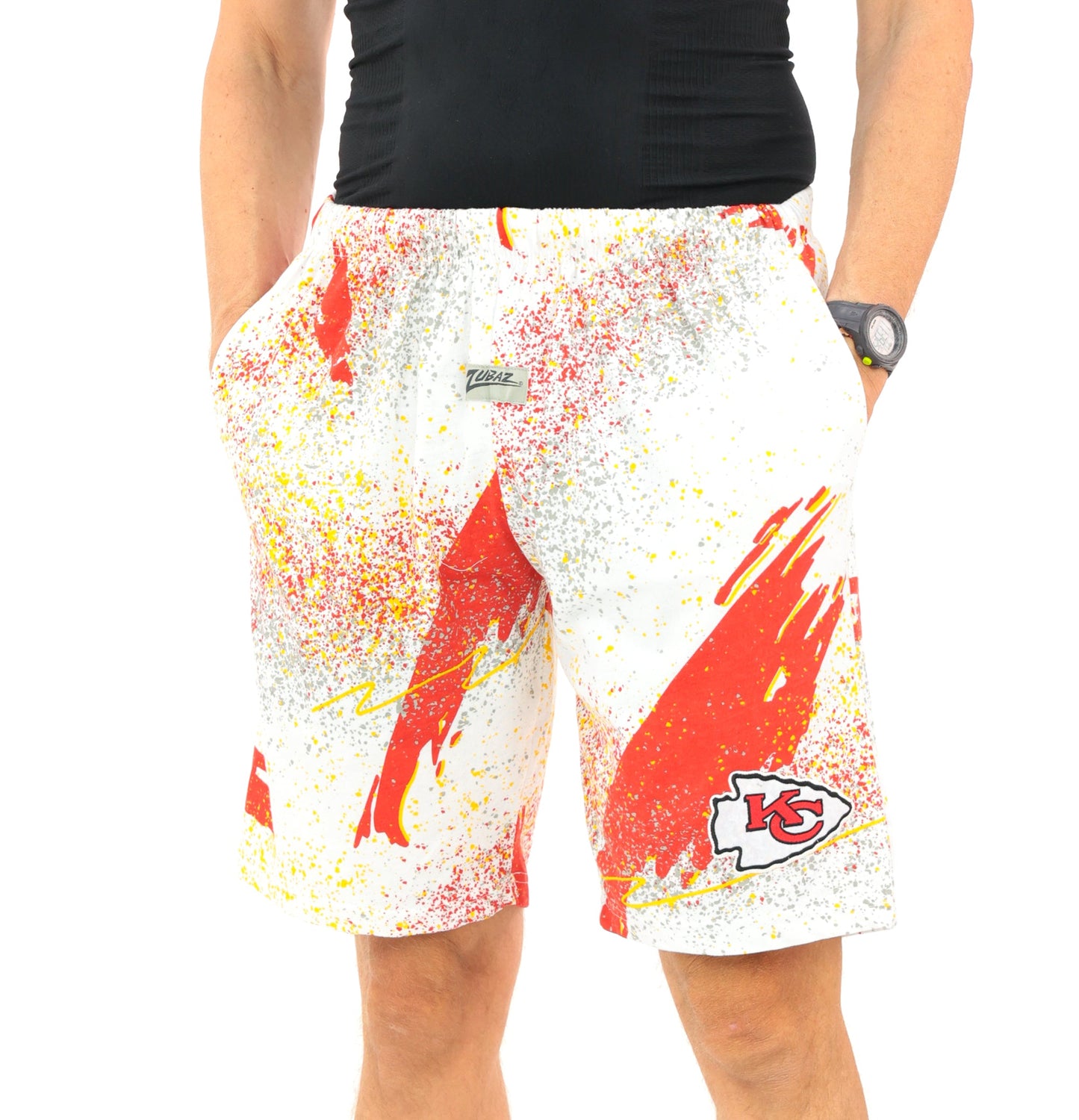 Zubaz NFL Adult Unisex Z88 Embroidered Confetti 3 Team Color Shorts, Kansas City Chiefs
