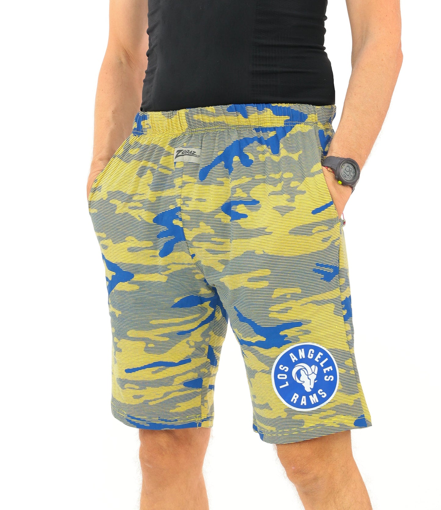 Zubaz NFL Adult Unisex Z88 Camo Lines Shorts, Los Angeles Rams