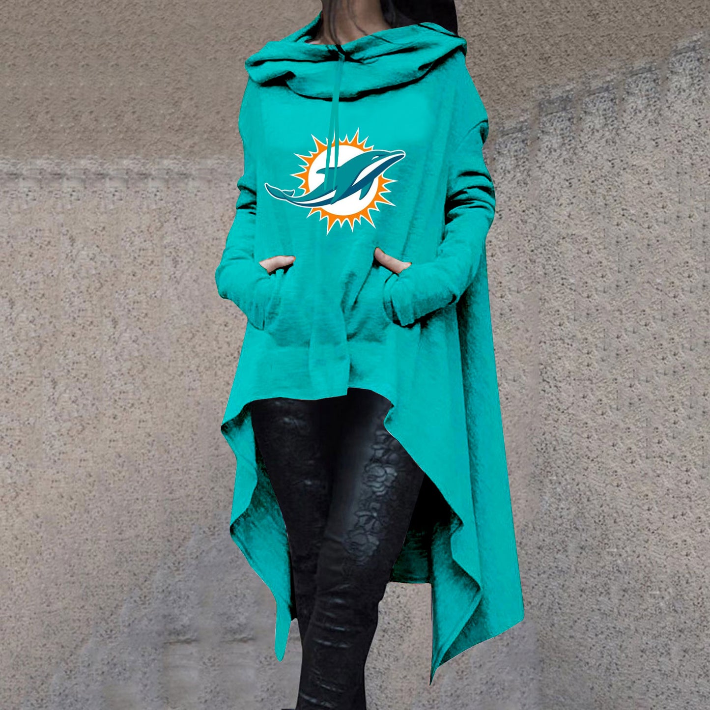 Fashionable Print Irregular Long Sleeve Sweatshirt