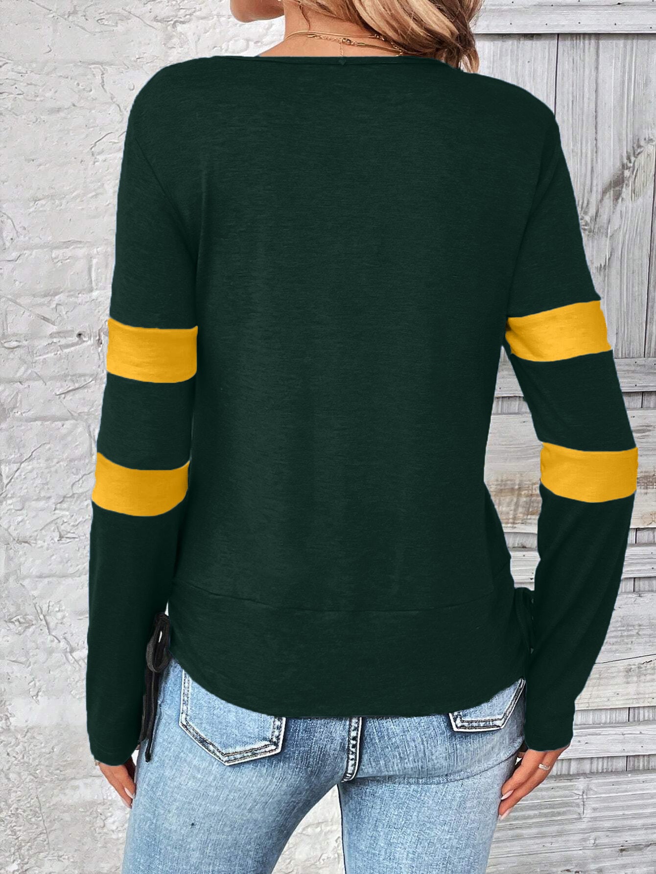 Contrast draped side drawstring T-shirt