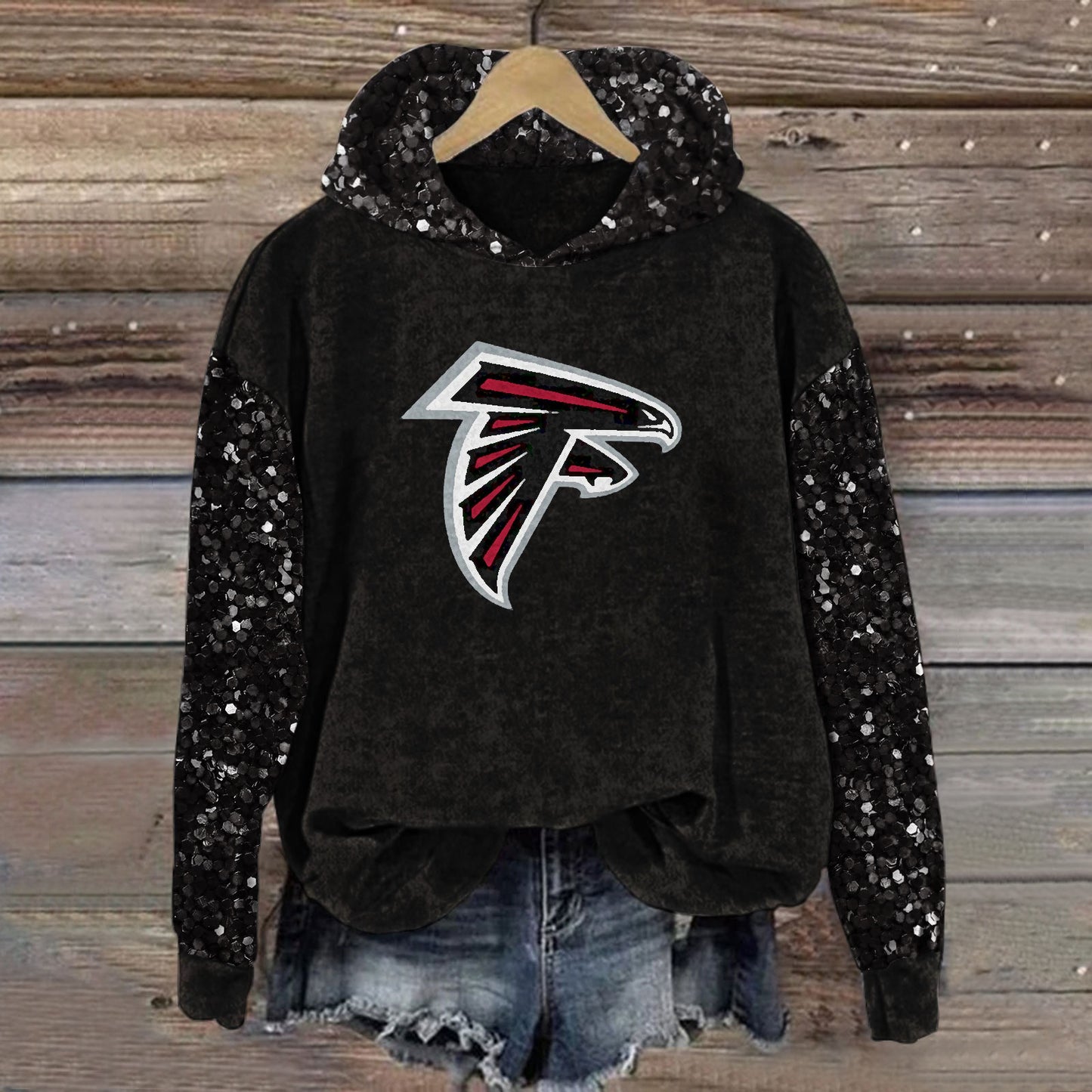 Sequined Sleeves Vintage Hoodie