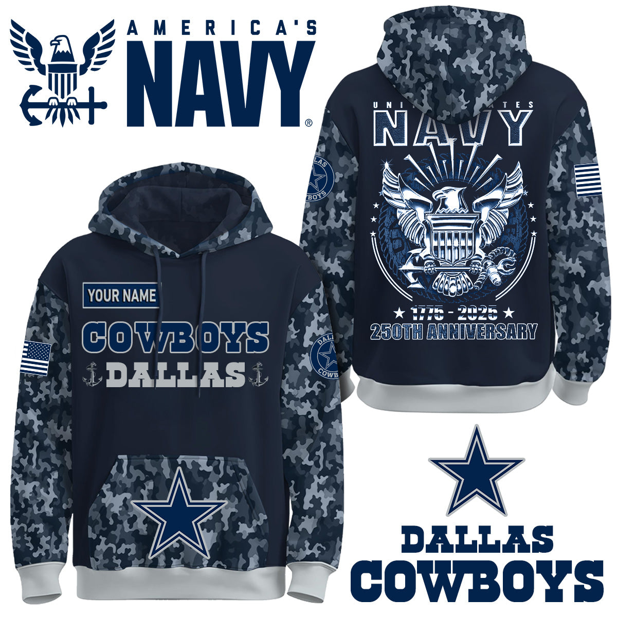 DAL x U.S Navy 250th Birthday Anniversary-3D Unisex Hoodie