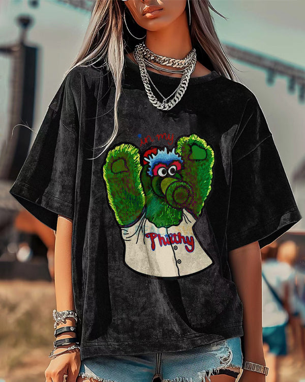 Washed Distressed Print Short Sleeve T-shirt