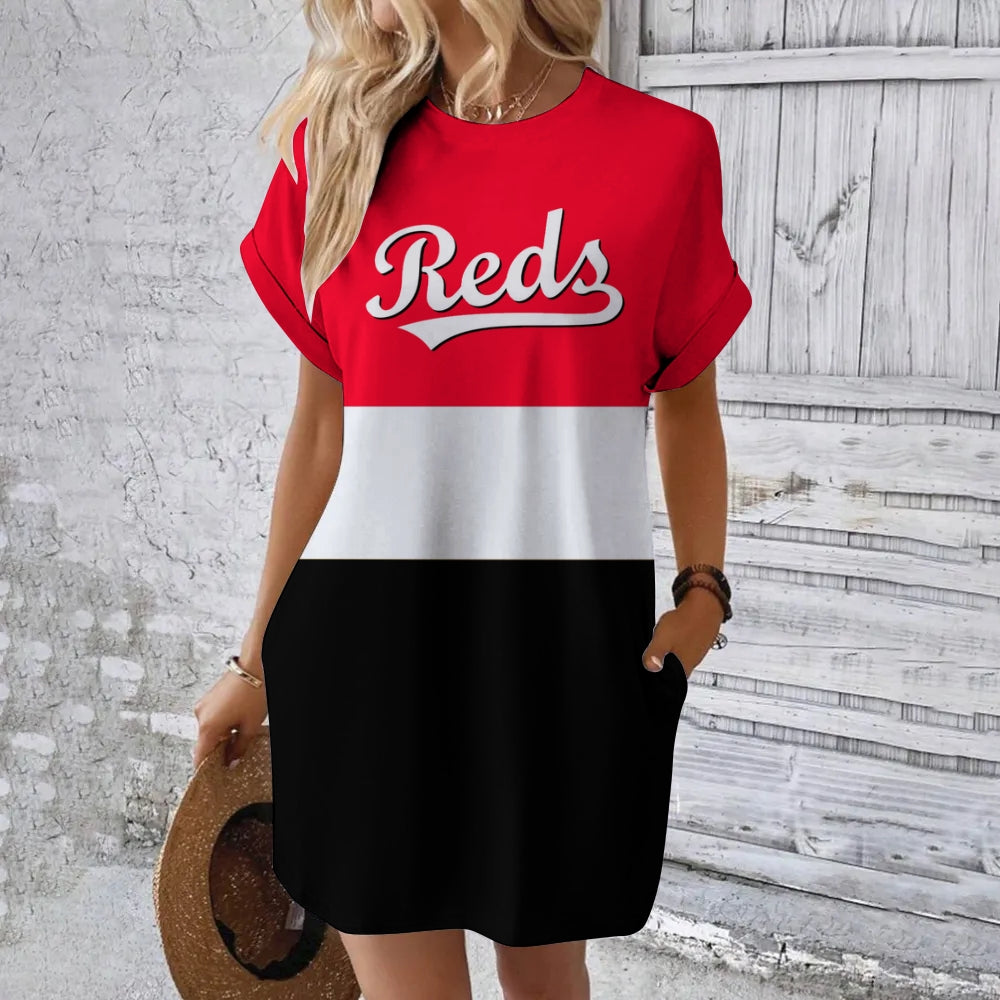 Cincinnati Reds Hidden Pocket Short Sleeve Tee Dress
