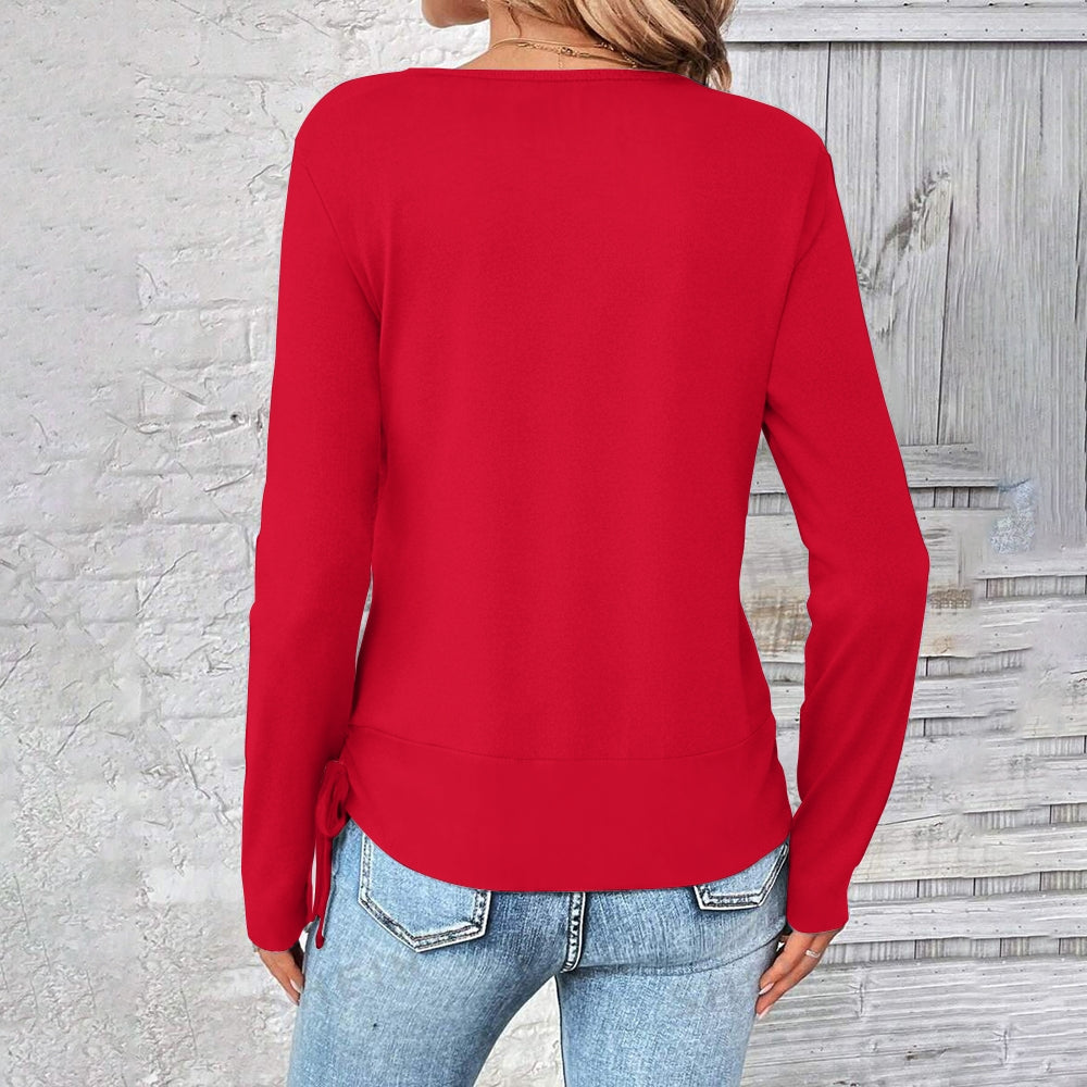 Contrast draped side drawstring T-shirt