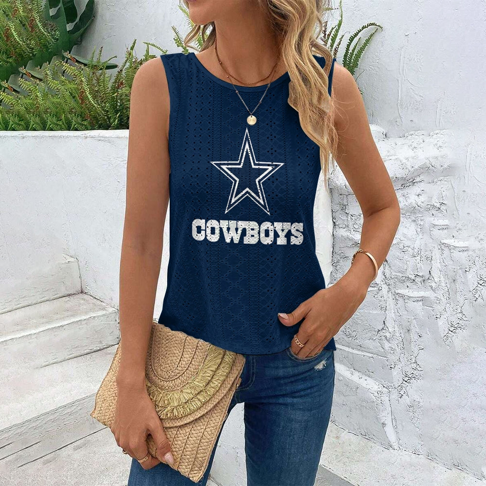 Dallas Cowboys Cut Out Wrap Cross Wrap Back Asymmetrical Beach Tank Top