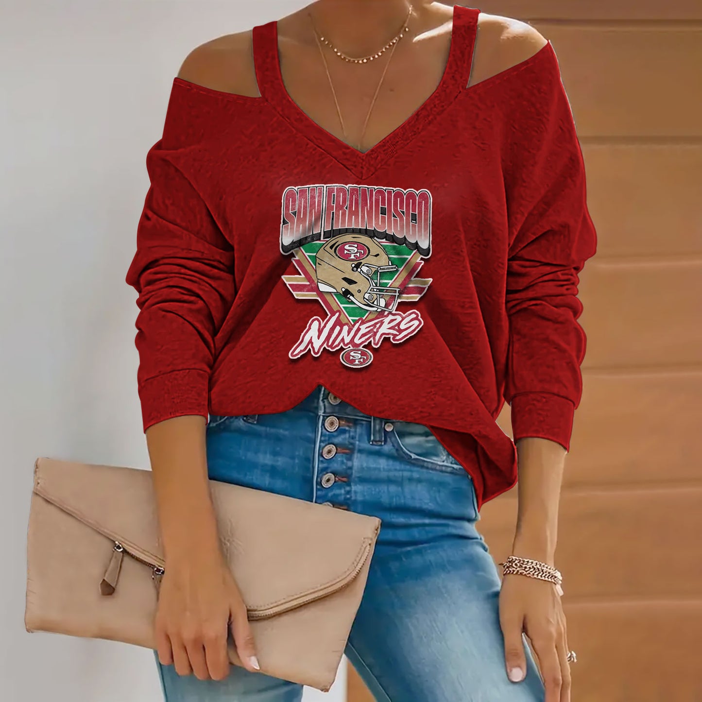 Triangle Vintage Cold Shoulder Long Sleeves Casual Blouses