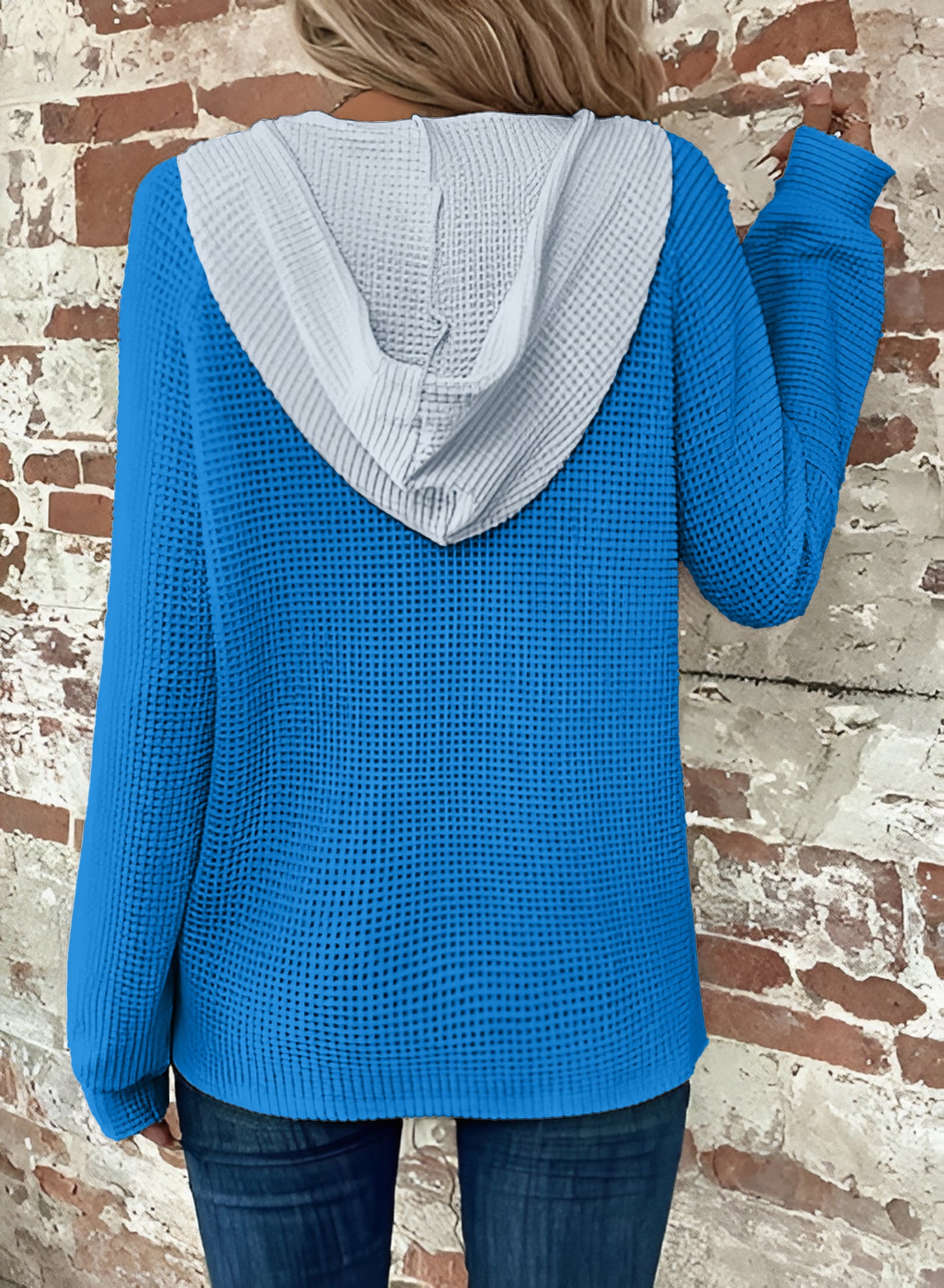 Half Button Raglan Sleeve Drawstring Hoodie