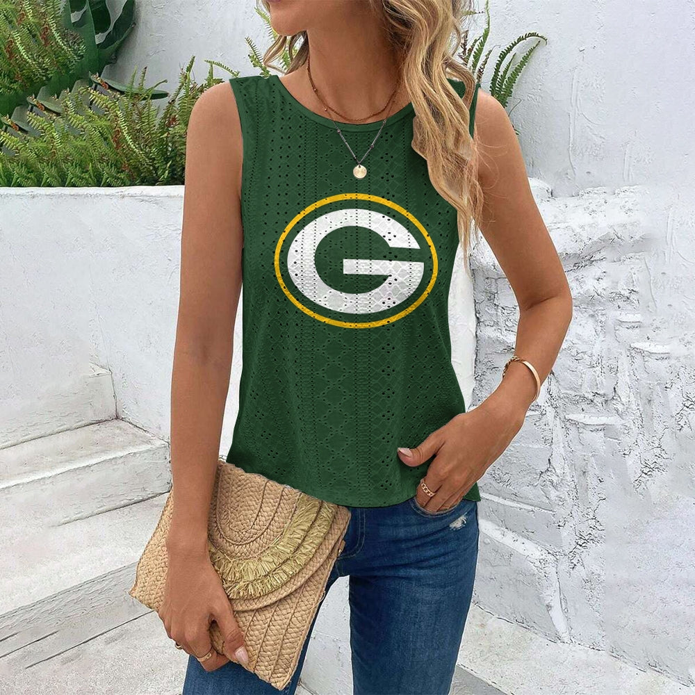 Green Bay Packers Cut Out Wrap Cross Wrap Back Asymmetrical Beach Tank Top