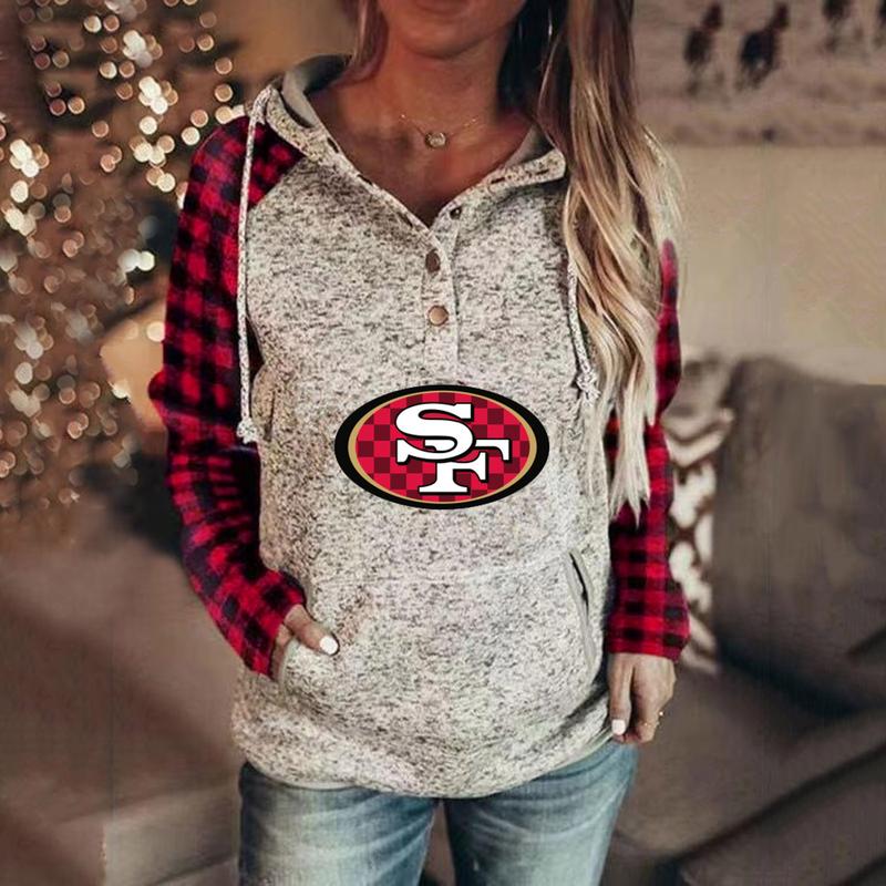 casual Plaid stitched print Hoodie