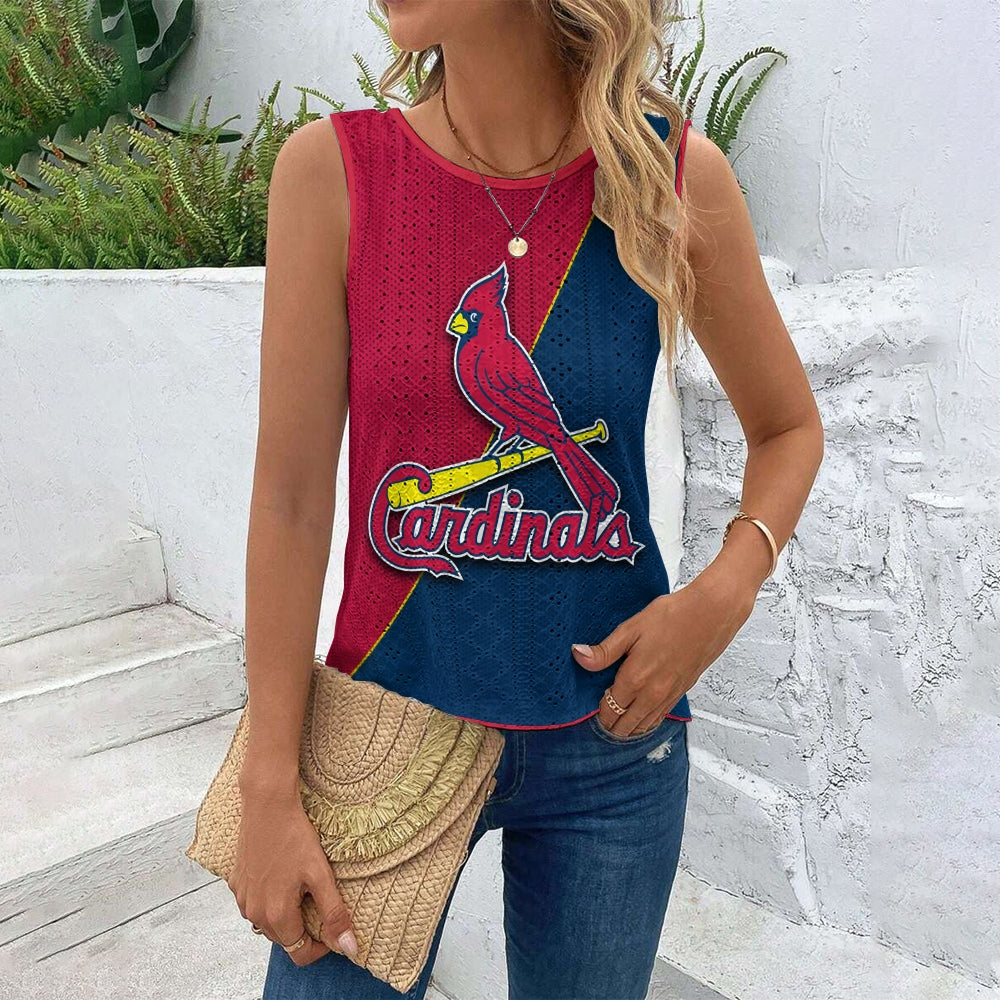 St. Louis Cardinals Cut Out Wrap Cross Wrap Back Asymmetrical Beach Tank Top